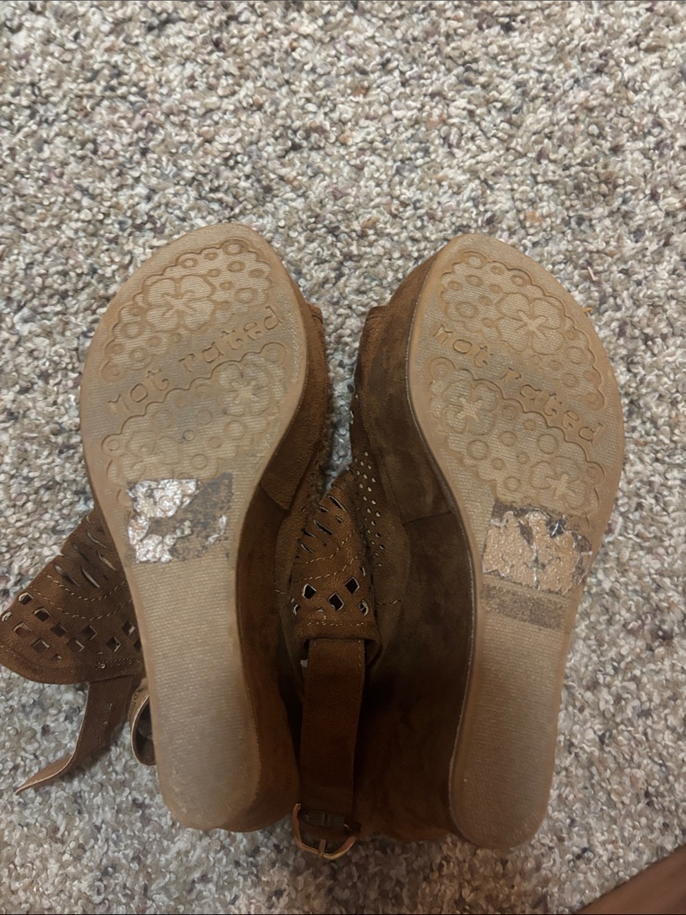 Brown Suede Laser-Cut Peep-Toe Heels - Picture 3 of 3